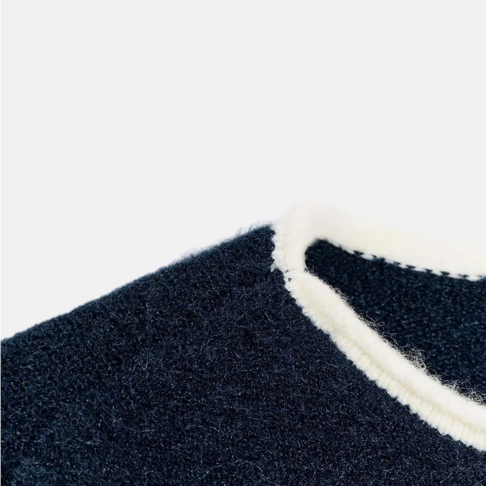 Zara Colorblock Navy and Forest Green Wool Crewneck Sweater - Picture 4 of 8